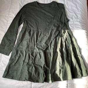 Serra Long sleeve dark green ruffle dress